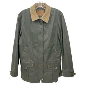 Lauren Ralph Lauren Green Cotton Barn Coat Field Jacket Corduroy Collar Plaid